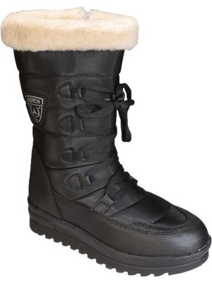 Yazkış Kadın Siyah Içi Polar Termo Kaymaz Taban Yandan Fermuarlı Kar Botu