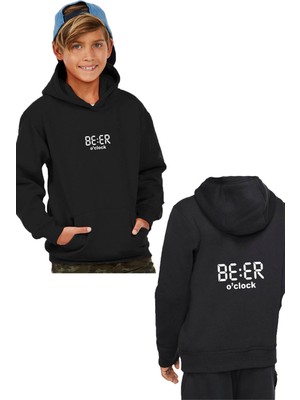 Astak Beer O ClockÇocuk Sweatshirt Kapşonlu Ön Arka Baskılı BLL3407