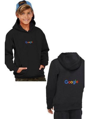 Google Çocuk Sweatshirt Kapşonlu Ön Arka Baskılı BLL415