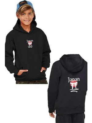 Japan Çocuk Sweatshirt Kapşonlu Ön Arka Baskılı BLL2306