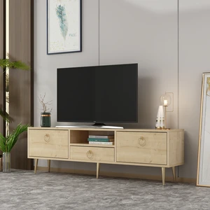 Demonte Dekor 2 Kapaklı, Raflı ve Çekmeceli Drop Tv Ünitesi Safirmeşe-Altın