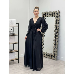 giyimmasalı Simli Tül Kumaş Kuşaklı Kiloş Elbise - Siyah
