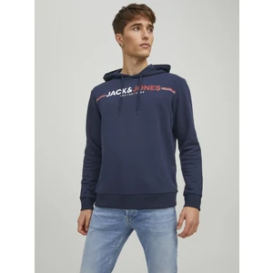 Jack & Jones Frederik Erkek Lacivert Baskılı Kapüşonlu Sweatshirt