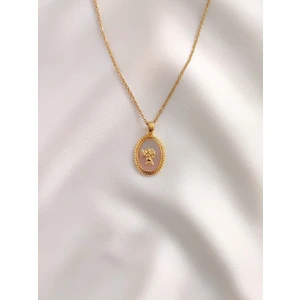 Kadın Paslanmaz Çelik Gold Oval Otantik Eros Aşk Tanrısı Figürlü Kolye