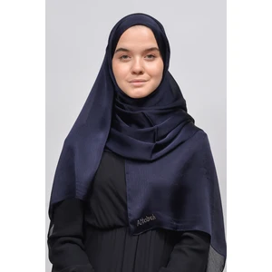 Janjan Parlak Saten Dokulu Tesettür Abiye Şifon Şal-Lacivert