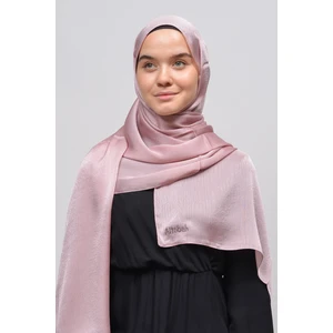 Janjan Parlak Saten Dokulu Tesettür Abiye Şifon Şal-Koyu Pembe