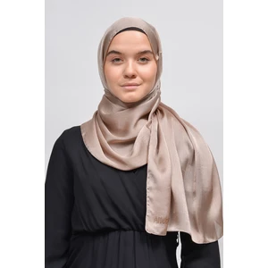 Janjan Parlak Saten Dokulu Tesettür Abiye Şifon Şal-Toprak