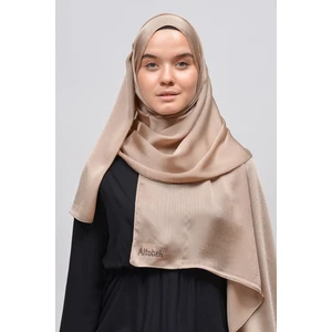 Janjan Parlak Saten Dokulu Tesettür Abiye Şifon Şal-Bej