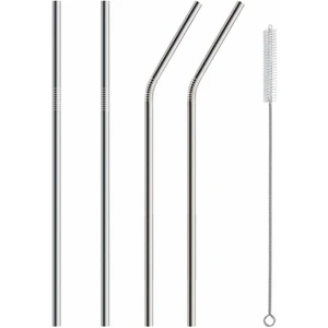 5 Parça Metal Pipet - Paslanmaz Çevre Dostu Metal Pipet Fırça Seti
