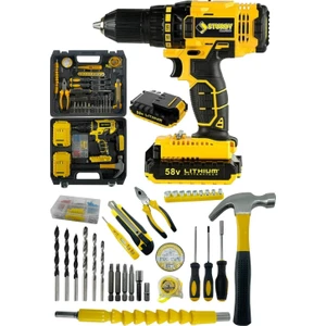 Alman Tech FULL Set 92VF 8AH Lıon Çift Akülü Turbo Şarjlı Vidalama Matkap 99 Parça Setli