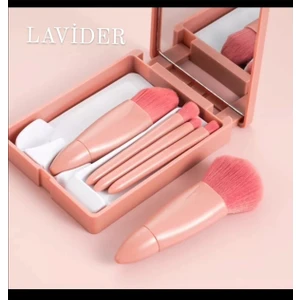 Taşınabilir Aynalı 5'li Makyaj Fırça Seti Profesyonel Allık Dudak Kaş Göz