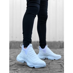 BA0401 Bağcıksız Rahat Kalın Taban Beyaz Erkek Spor Yarım Bilek Bot