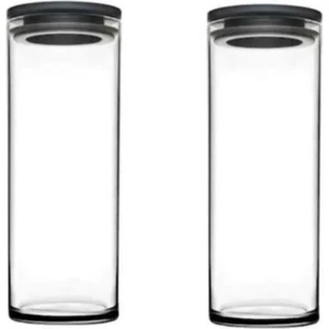 43756 Vakumlu Cam Kavanoz - Cam Erzak Saklama Kabı 2 Li Gri