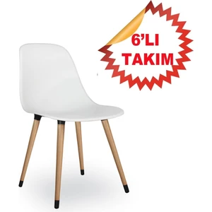 Estelia Abant Sandalye  Beyaz  Ahşap  Naturel Ayaklı 6’lı Takım