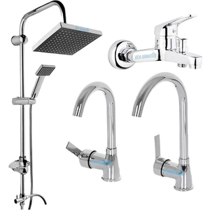 Elmina Armatür Robot Duş Mutfak Lavabo Banyo Bataryası Musluğu Çeşmesi 4'lü Set Garantili Pirinç Malzeme