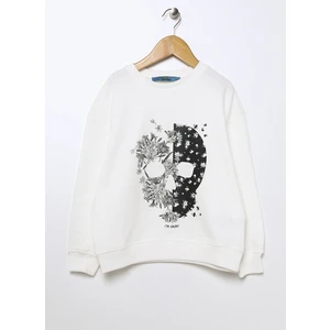 Funky Rocks Baskılı Kız Çocuk Ekru Sweatshirt Prg-03