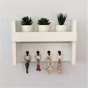 Eblo Home 31 cm  Beyaz El Yapımı Ahşap Çok Amaçlı Antre Duvar Askılık Anahtarlık