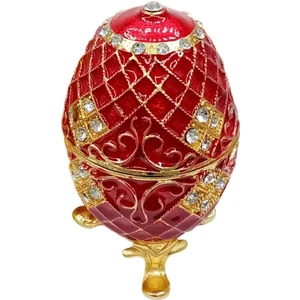 Dünyadan Hediyeler Faberge Yumurta Swarovski Taşlı Lüks Mücevher Kutusu Kırmızı 10CM