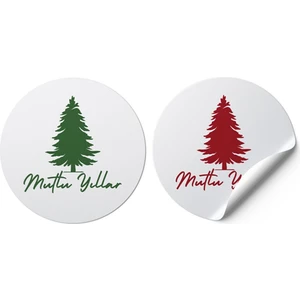 Gg Genç Girişimci Mutlu Yıllar Kuşe Sticker 4 x 4 cm 35 Adet - Kırmızı ve Yeşil Karışık
