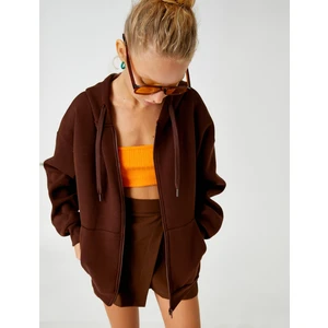 Oversize Fermuarlı Sweatshirt Kapüşonlu