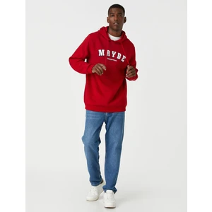 Slogan Baskılı Sweatshirt Şardonlu Kapşonlu