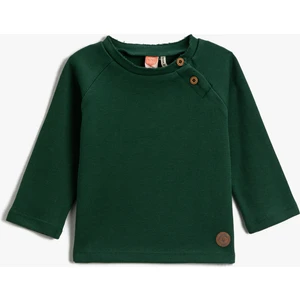 Basic Ribanalı Düğme Detaylı Sweatshirt Pamuklu