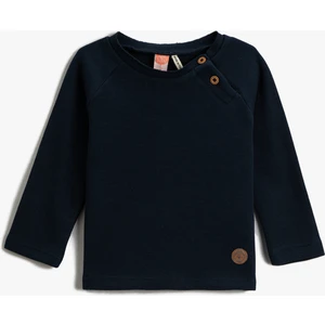 Basic Ribanalı Düğme Detaylı Sweatshirt Pamuklu