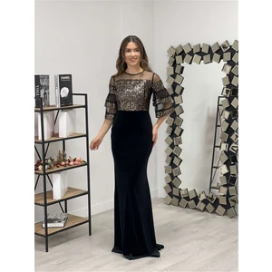 giyimmasalı Üst Payet Alt Kadife Abiye Elbise  - Bronz