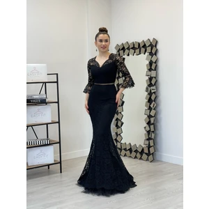 giyimmasalı Full Güpür Balık Elbise - Siyah
