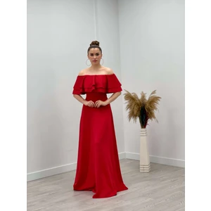 Volanlı Elbise - Kırmızı