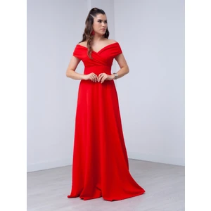 giyimmasalı Kayık Yaka Kiloş Elbise - Kırmızı
