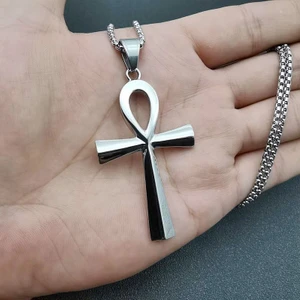 Mısır Mitolojisi Ankh Nil Anahtarı Gri Erkek Çelik Kolye