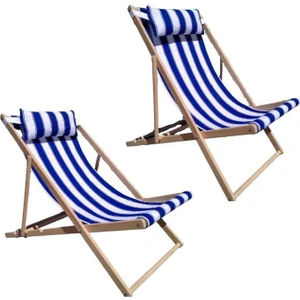 Holiday Ahşap Bahçe Balkon Plaj Şezlongu 2 Adet Mavi