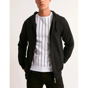 Düz 2 Ip Şardonlu Fermuarlı Kapşonlu Oversize  - Siyah