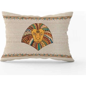 Cango Home Krem Etnik Afrika Aslan Figürlü Dijital Baskılı Kırlent Yastık Kılıfı -CGH1259-3550 Çift Tarafı Baskılı