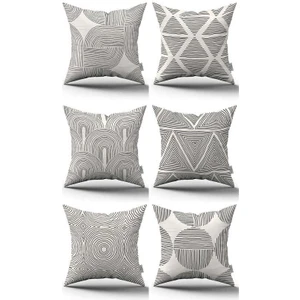 Cango Home Krem Siyah Bohem Iskandinav Desenli 6lı Dijital Baskılı Kırlent Kılıfı Seti- 6KMBS293