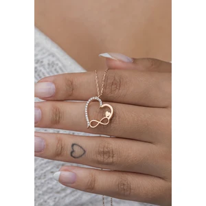 925 Ayar Gümüş Rose Zirkon Taşlı Kalp Sonsuzluk Kolye