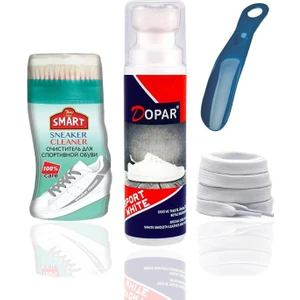 Spor Beyaz Deri ve Kumaş Ayakkabı Boyası 75 Ml. + Smart Spor Ayakkabı Temizleme Şampuanı 125 ml & Bağcık & Kerata Seti