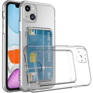 Apple iPhone 14 Uyumlu Kılıf Kartlık Bölmeli Arkası Şeffaf Soft Dayanıklı Kılıf Kapak
