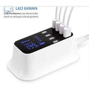 Lotus Ecommrce Çoklu USB 8 Port Şarj Doldurma Istasyonu Göstergeli