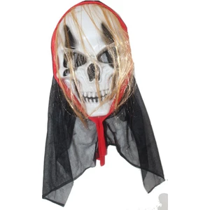 Kapüşonlu Altın Saçlı Iskelet Kurukafa Şekilli Halloween Maskesi