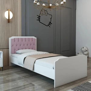 Pembe Kapitoneli 90X190 Tek Kişilik Karyola Pembe Beyaz