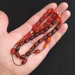 Vip Kehribar 7 x 11 mm Kapsül Fares Baydoun Usta İşçilikli Sıkma Kehribar Tesbih Faris İmzalı Tespih Ahşap Kutulu