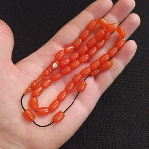 Vip Kehribar 7 x 11 mm Kapsül Fares Baydoun Usta İşçilikli Sıkma Kehribar Tesbih Faris İmzalı Tespih Ahşap Kutulu