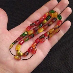 Vip Kehribar 7 x 11 mm Kapsül Fares Baydoun Usta İşçilikli Sıkma Kehribar Tesbih Faris İmzalı Tespih Ahşap Kutulu