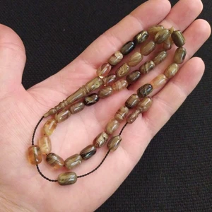 Vip Kehribar 7 x 11 mm Kapsül Fares Baydoun Usta İşçilikli Sıkma Kehribar Tesbih Faris İmzalı Tespih Ahşap Kutulu