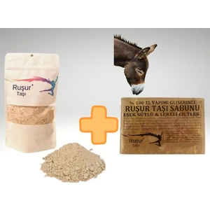 Ruşur Sefidab 400 gr Peeling Işıltısı (+-%10) + Eşek Sütlü Lifli  Ruşur Taşı Sabunu Doypack