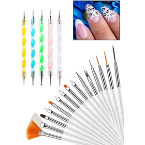 Nail Art 20 Parça Tırnak Süsleme Desen Fırça 15'li ve Dot Kalem Seti 5'li