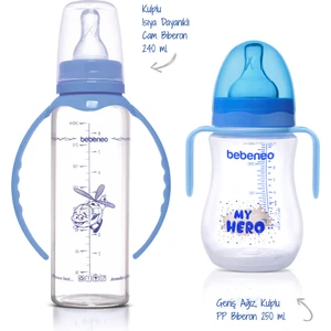 Isıcam Kulplu Biberon 240 ml & Geniş Ağız Kulplu Pp Biberon 250 ml Ikili Ekonomik Biberon Seti