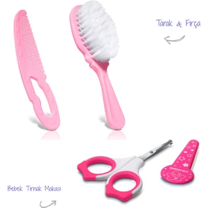 Bebek Saç Fırçası ve Tarağı & Bebek Düz Tırnak Makası - Ikili Bebek Bakım Seti - Bpa Içermez